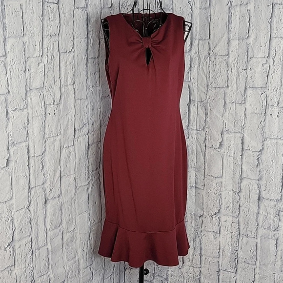 TAYLOR Ruffled Maroon Bow Aline Dress Size‎ 6 - Picture 1 of 8